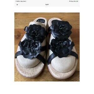 Born Women's Juniper Sandal Size 9 Strappy Black Leather Slide Flip Flop Floral